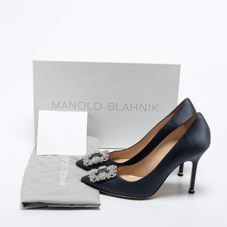 Pre Owned Manolo Blahnik Grey Satin Hangisi  Pumps Size 37.5