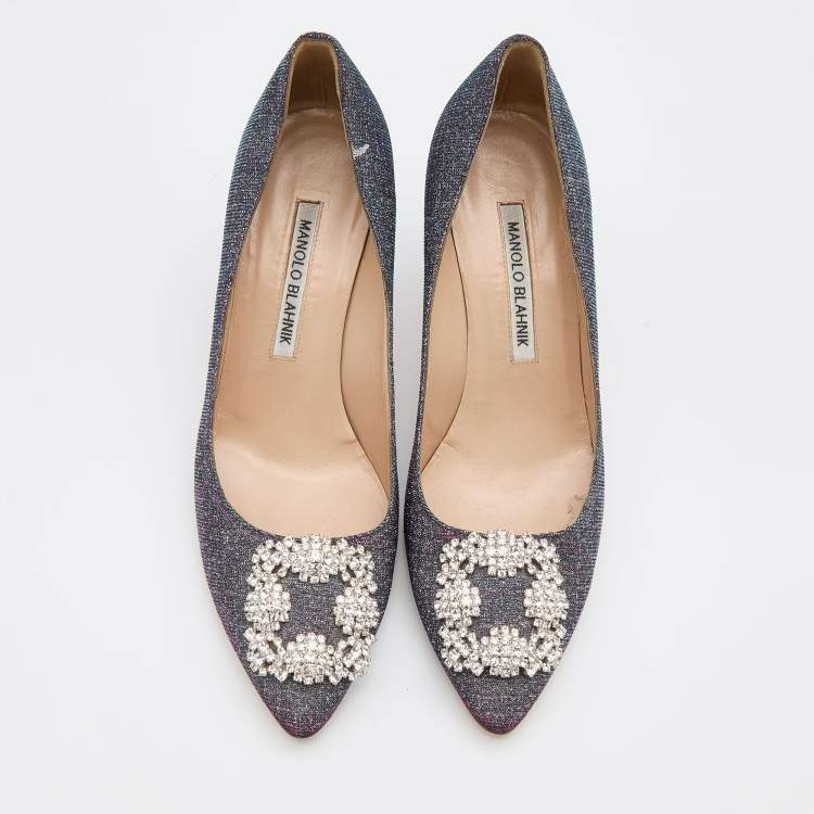 Pre Owned Manolo Blahnik Multicolor Glitter Hangisi Pumps Size 38