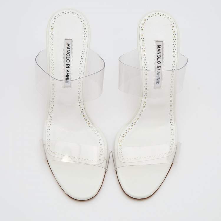Pre Owned Manolo Blahnik Transparent PVC Scolto Strap Slide Sandals Size 39