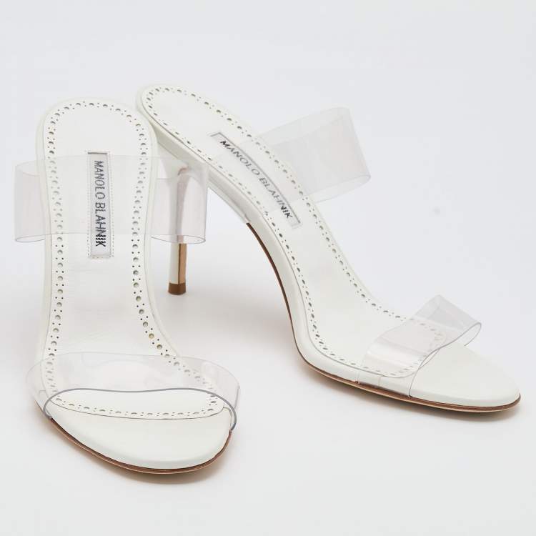 Pre Owned Manolo Blahnik Transparent PVC Scolto Strap Slide Sandals Size 39