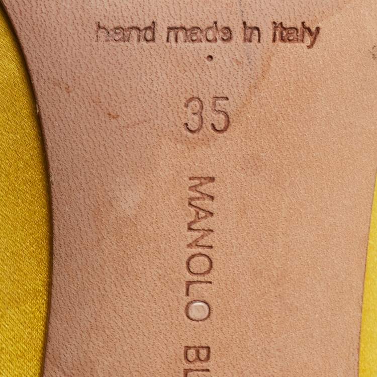 Pre Owned Manolo Blahnik Yellow Satin Embellished Nadira Pumps Size 35