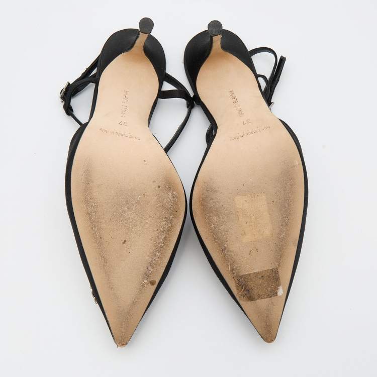 Pre Owned Manolo Blahnik Black Satin Crystal Embellished Jamala Pumps Size 37