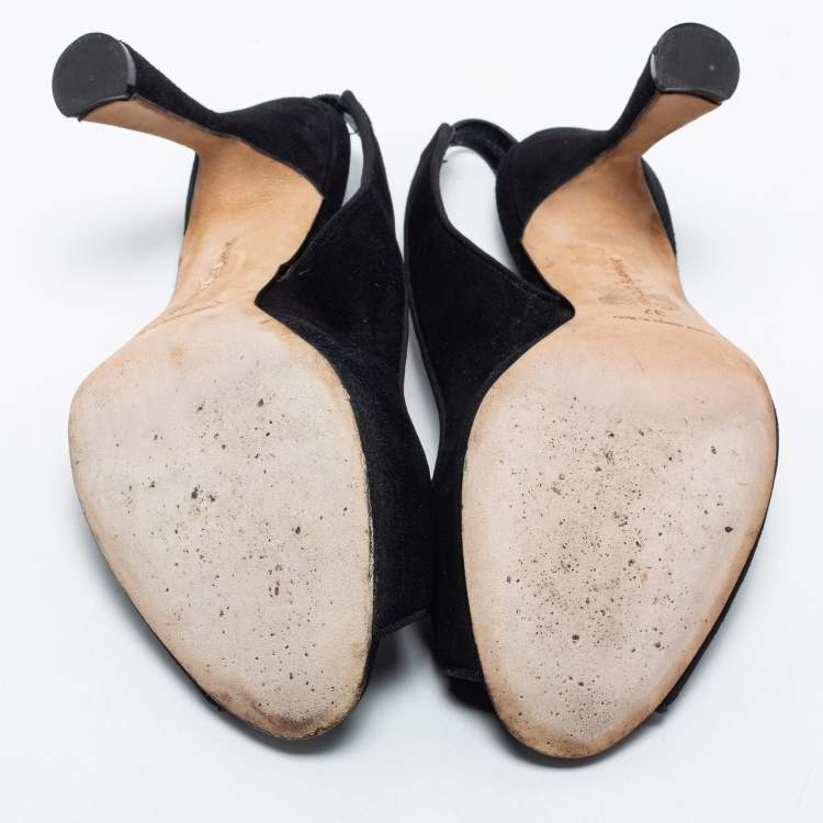 مملوكة مسبقًا Manolo Blahnik Black  Suede Slingback Peep Toe Pumps Size 37