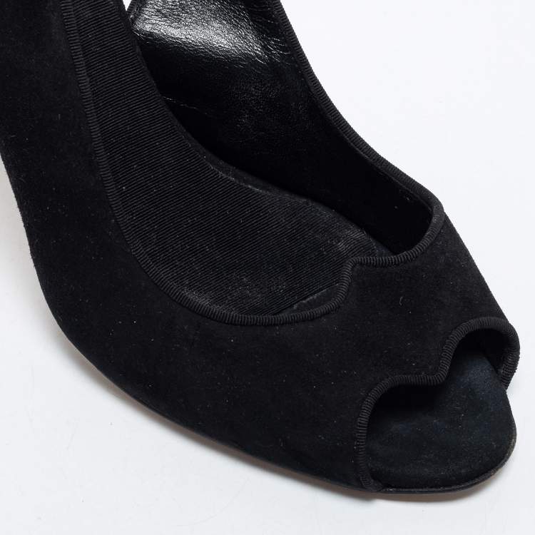مملوكة مسبقًا Manolo Blahnik Black  Suede Slingback Peep Toe Pumps Size 37