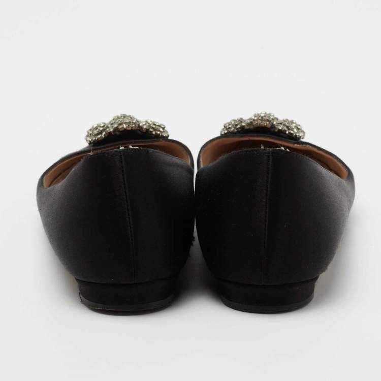 Pre Owned Manolo Blahnik Black Satin Hangisi  Flats Size 37.5