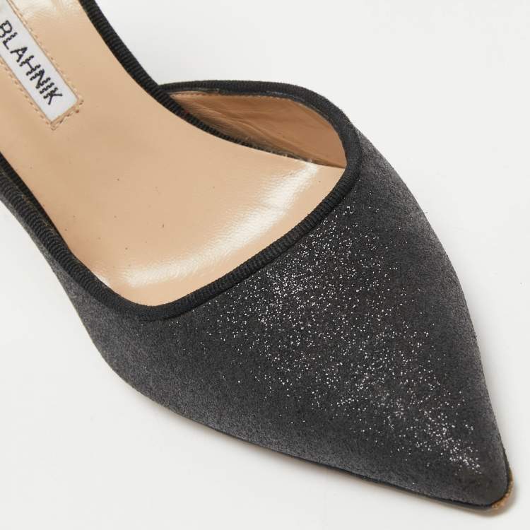 Pre Owned Manolo Blahnik Black Glitter Stresty D'orsay Pointed Toe Pumps Size 38