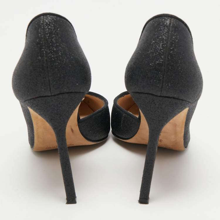Pre Owned Manolo Blahnik Black Glitter Stresty D'orsay Pointed Toe Pumps Size 38