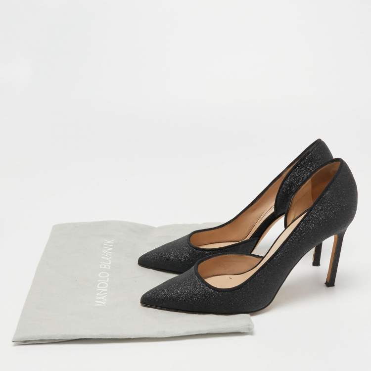 Pre Owned Manolo Blahnik Black Glitter Stresty D'orsay Pointed Toe Pumps Size 38
