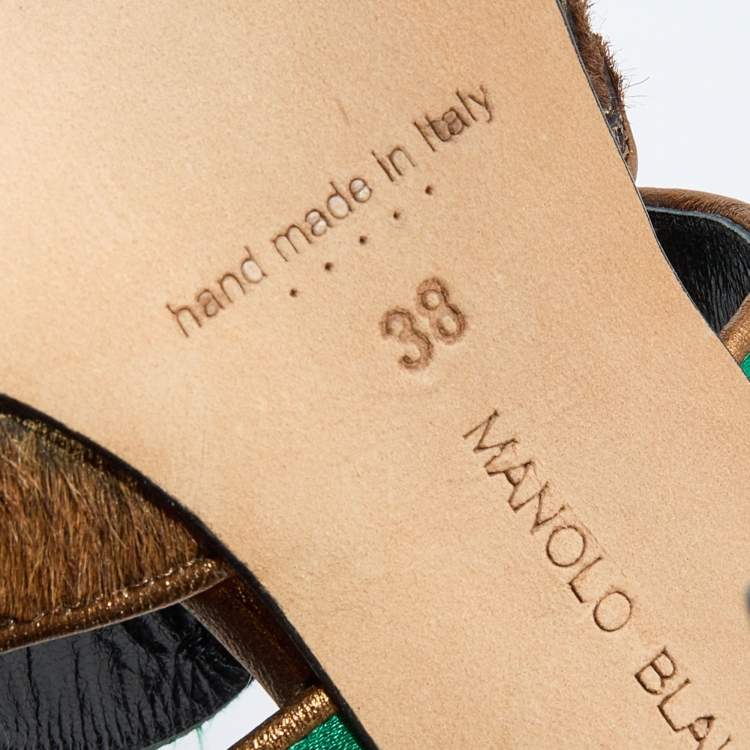 مملوكة مسبقًا Manolo Blahnik Brown Calf Hair and Leather Embellished Pumps Size 38