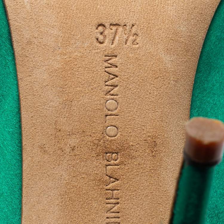 Pre Owned Manolo Blahnik Green Satin Borlak Pumps Size 37.5