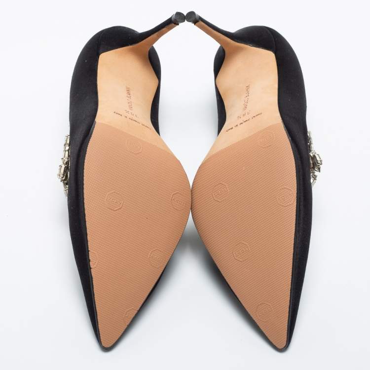 Pre Owned Manolo Blahnik Black Satin Nadira  Pumps Size 38.5