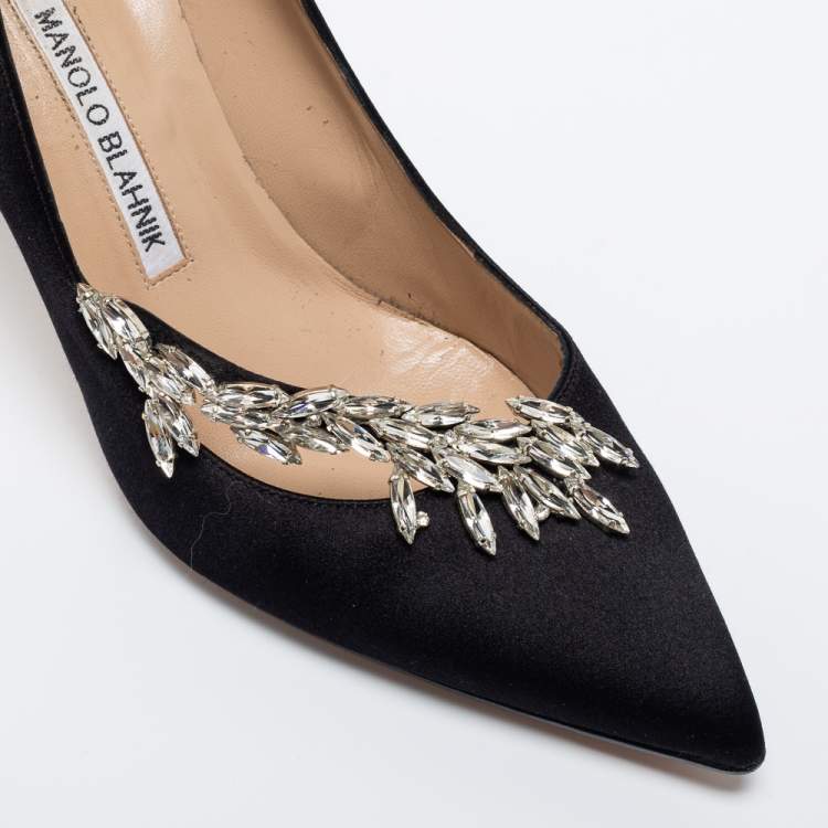 Pre Owned Manolo Blahnik Black Satin Nadira  Pumps Size 38.5