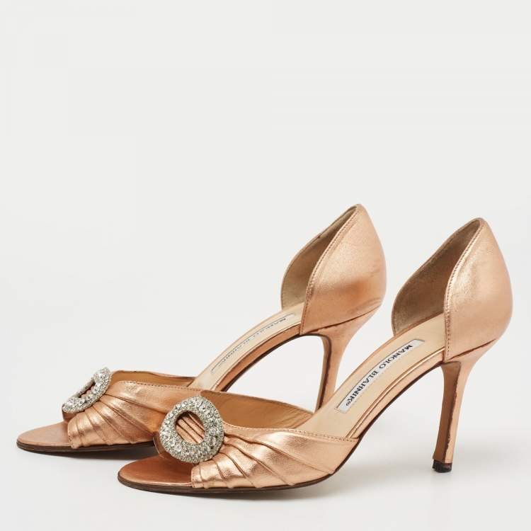 Pre Owned Manolo Blahnik Metallic Leather Sedaraby Pumps Size 38