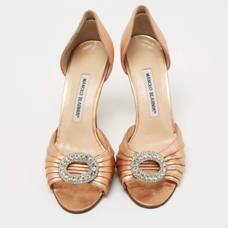 Pre Owned Manolo Blahnik Metallic Leather Sedaraby Pumps Size 38