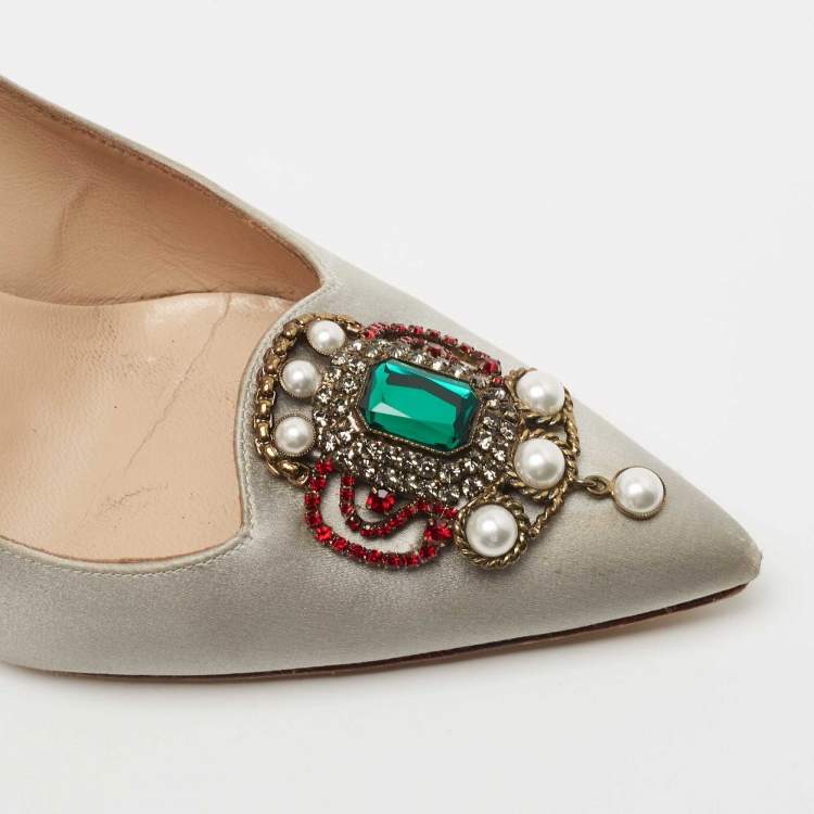 Pre Owned Manolo Blahnik Grey Satin Eufrasia Pumps Size 38