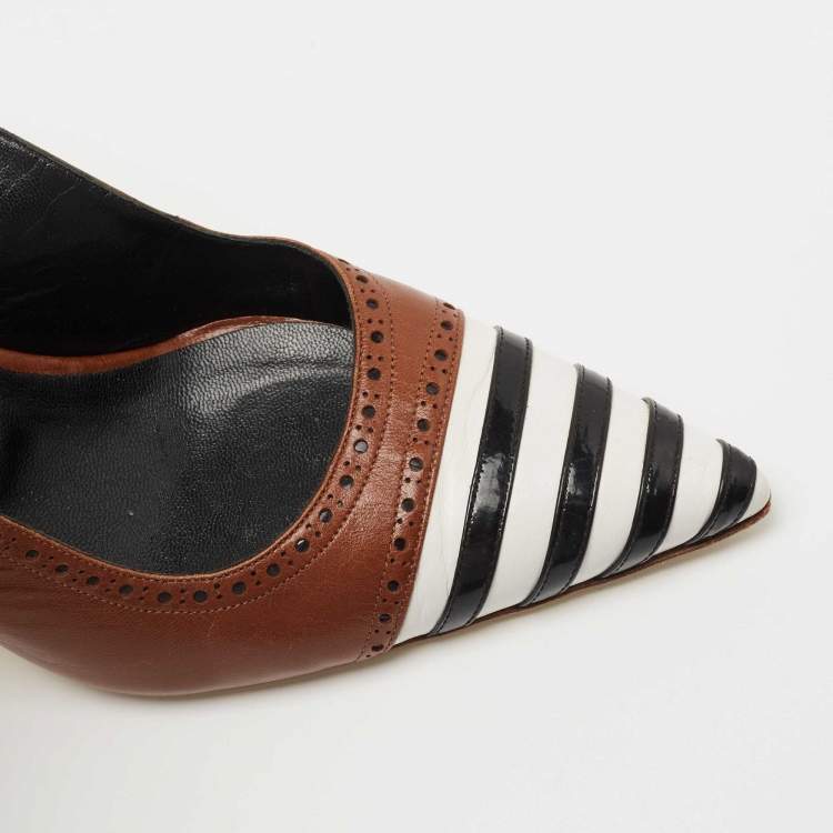 Pre Owned Manolo Blahnik Tricolor Leather Slingback Pumps Size 37.5