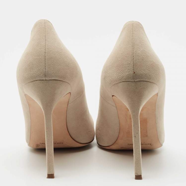Pre Owned Manolo Blahnik Beige/Red Suede BB Pumps Size 39