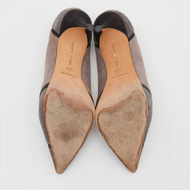 Pre Owned Manolo Blahnik Multicolor Suede Stripe Detail BB Pointed Toe Pumps Size 36.5