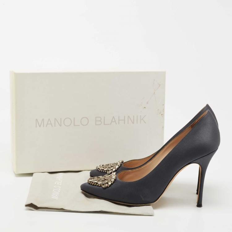 Pre Owned Manolo Blahnik Navy Blue Satin Okkato Pumps Size 39