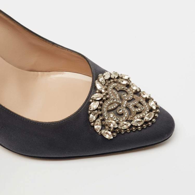 Pre Owned Manolo Blahnik Navy Blue Satin Okkato Pumps Size 39