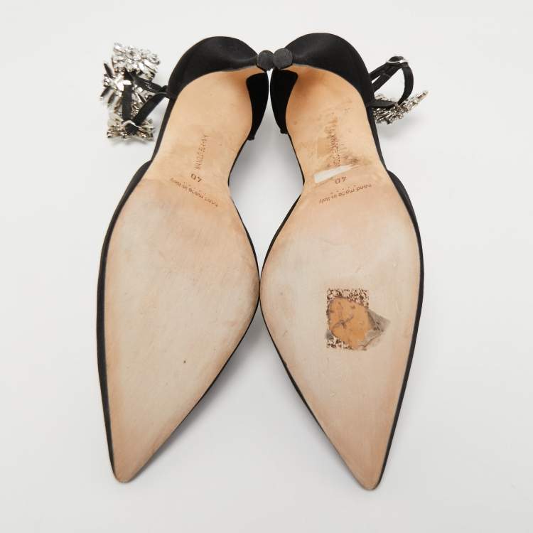 Pre Owned Manolo Blahnik Black Satin Sicariata Pumps Size 40