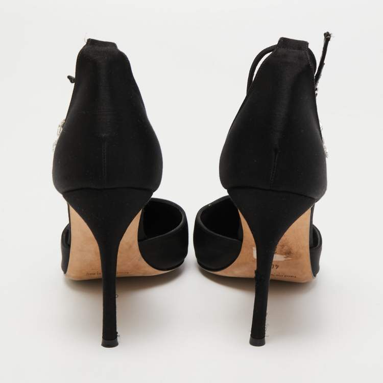 Pre Owned Manolo Blahnik Black Satin Sicariata Pumps Size 40