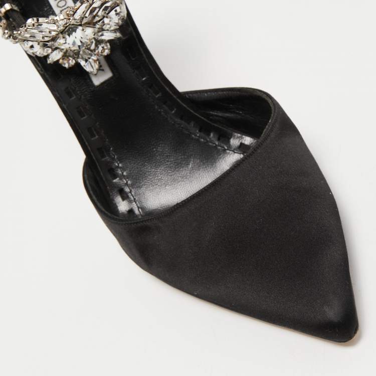Pre Owned Manolo Blahnik Black Satin Sicariata Pumps Size 40