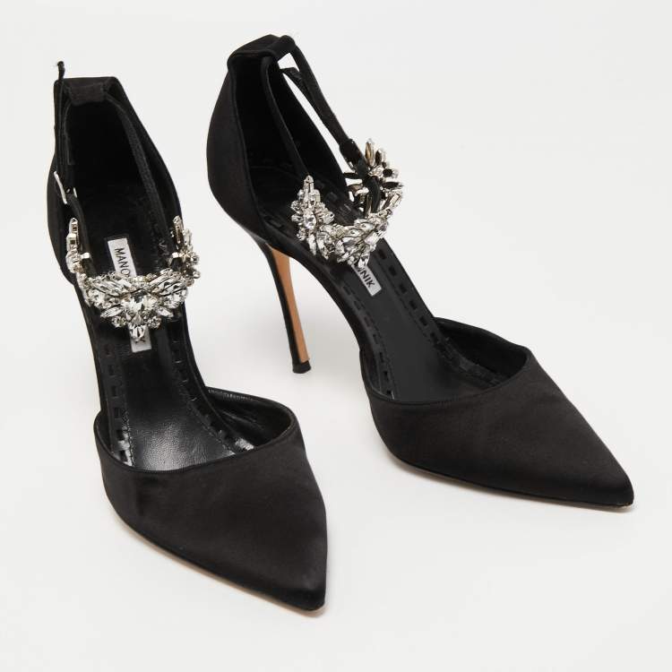 Pre Owned Manolo Blahnik Black Satin Sicariata Pumps Size 40