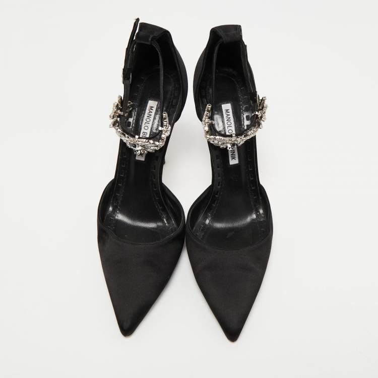 Pre Owned Manolo Blahnik Black Satin Sicariata Pumps Size 40