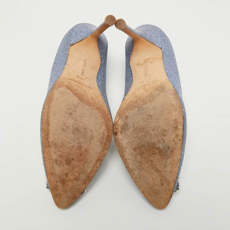 Pre Owned Manolo Blahnik Blue Lurex Fabric Hangisi Pumps Size 36.5