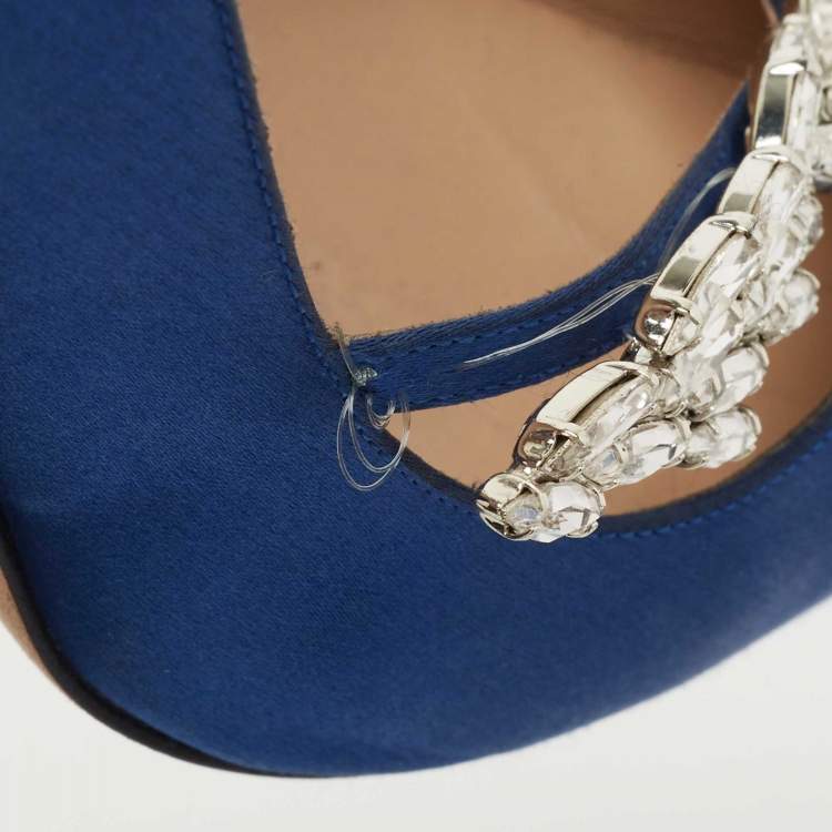 Pre Owned Manolo Blahnik Blue Satin Nadira Pumps Size 37