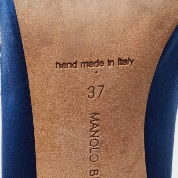 Pre Owned Manolo Blahnik Blue Satin Nadira Pumps Size 37
