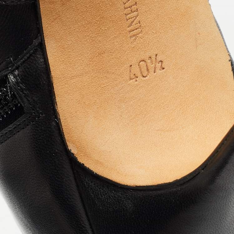 Pre Owned Manolo Blahnik Black Leather Bow Booties Size 40.5