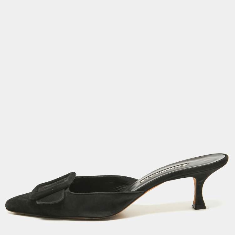 Pre Owned Manolo Blahnik Black Suede Maysale Mules Size 40.5