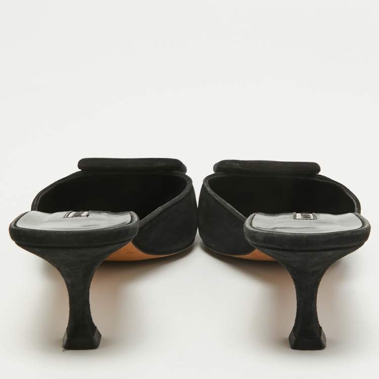 Pre Owned Manolo Blahnik Black Suede Maysale Mules Size 40.5