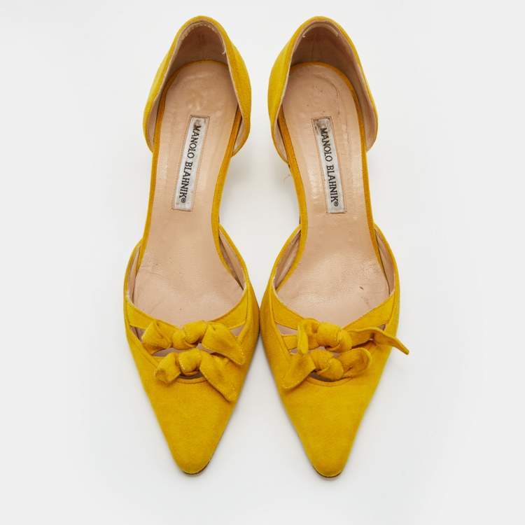 Pre Owned Manolo Blahnik Suede Pointed Toe Knot Vintage D'orsay Pumps Size 38