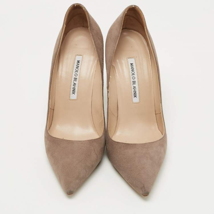 Pre Owned Manolo Blahnik Grey Suede BB Pointed Toe Pumps Size 39.5