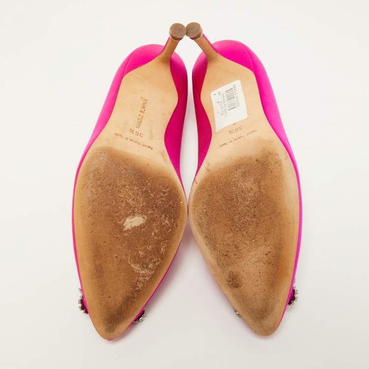 Pre Owned Manolo Blahnik Pink Satin Hangisi Pumps Size 36.5