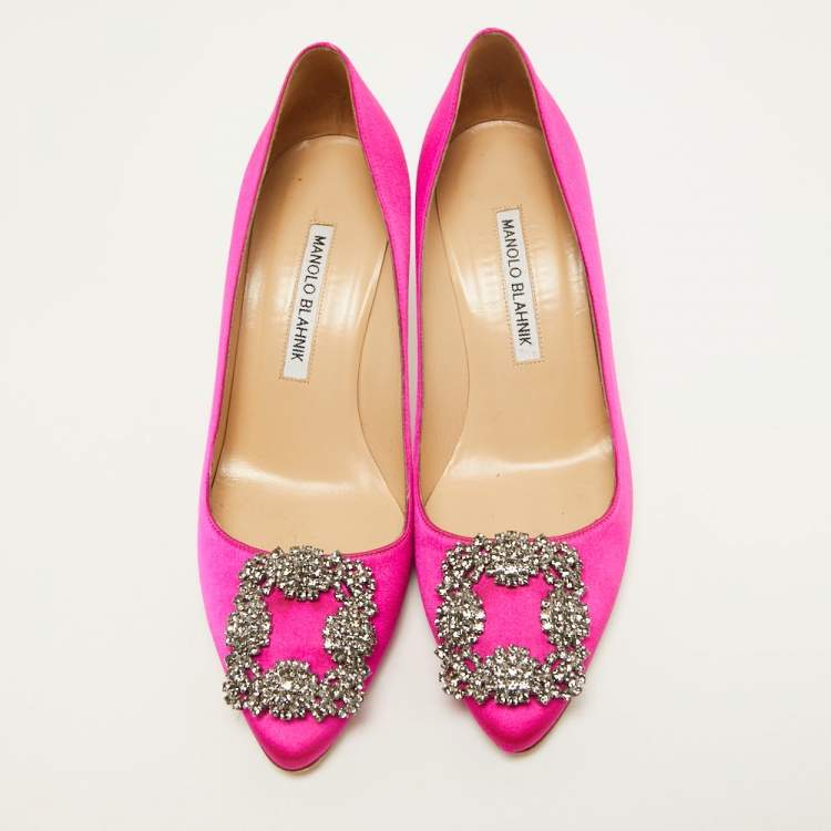 Pre Owned Manolo Blahnik Pink Satin Hangisi Pumps Size 36.5