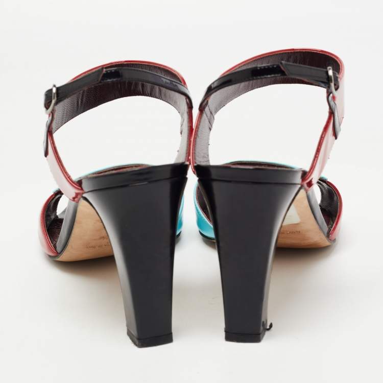 Pre Owned Manolo Blahnik Multicolor Patent Leather Ankle Strap Sandals Size 38.5