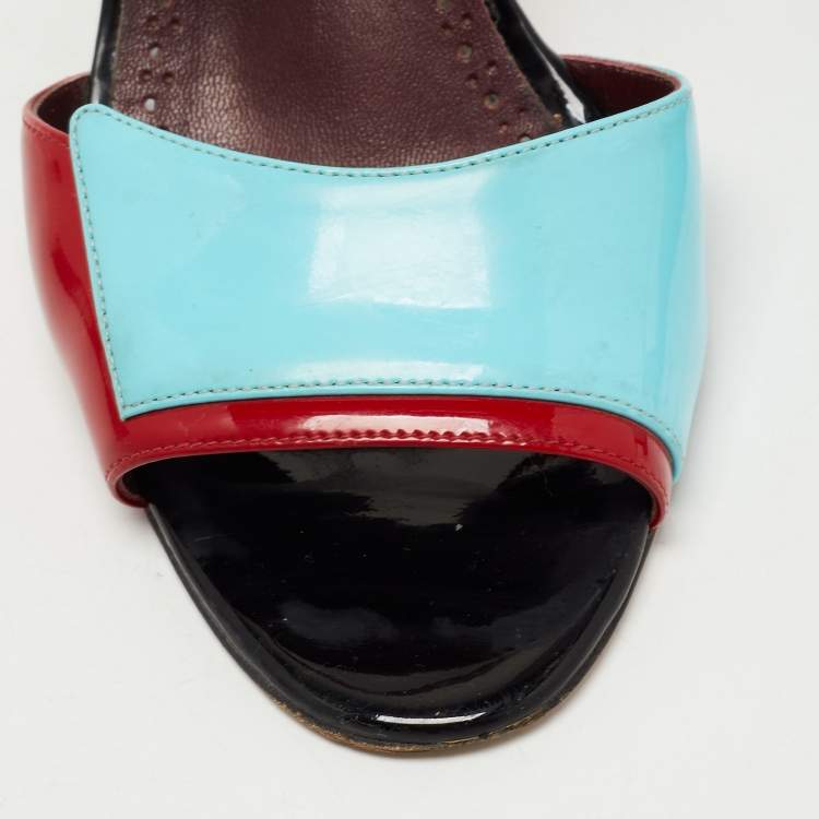 Pre Owned Manolo Blahnik Multicolor Patent Leather Ankle Strap Sandals Size 38.5