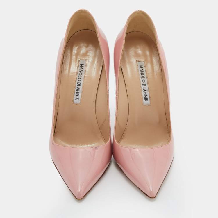 Pre Owned Manolo Blahnik Pink Patent Leather BB Pointed Toe Pumps Size 37.5