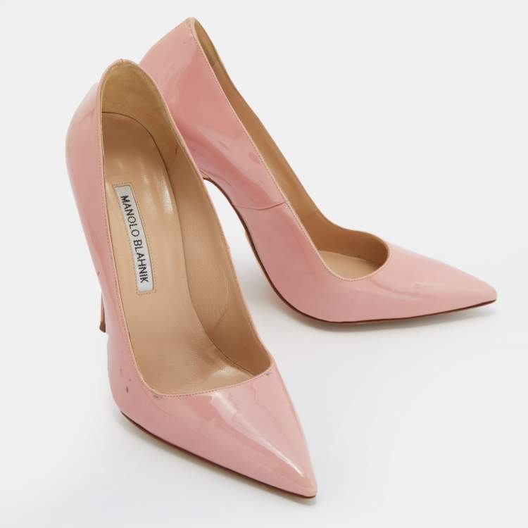 Pre Owned Manolo Blahnik Pink Patent Leather BB Pointed Toe Pumps Size 37.5