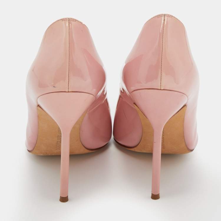 Pre Owned Manolo Blahnik Pink Patent Leather BB Pointed Toe Pumps Size 37.5