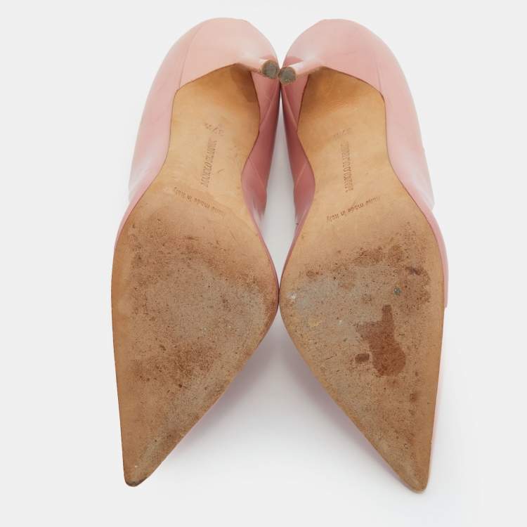 Pre Owned Manolo Blahnik Pink Patent Leather BB Pointed Toe Pumps Size 37.5