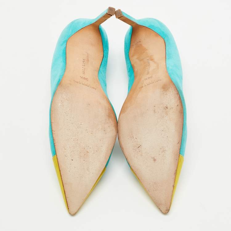 Pre Owned Manolo Blahnik Two Tone Suede Bipunta Pointed Toe Pumps Size 38.5