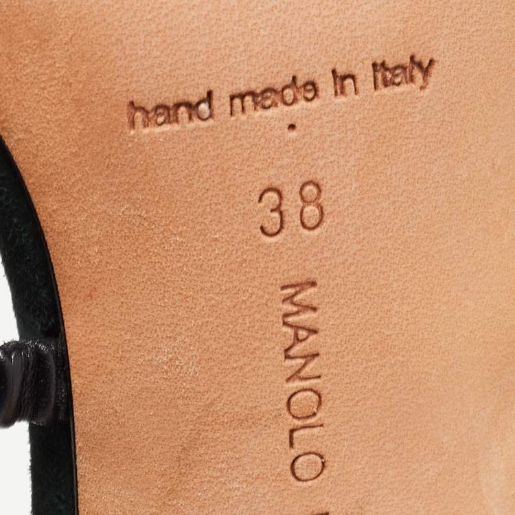 مملوكة مسبقًا Manolo Blahnik Black Leather Strappy Slides Size 38 
