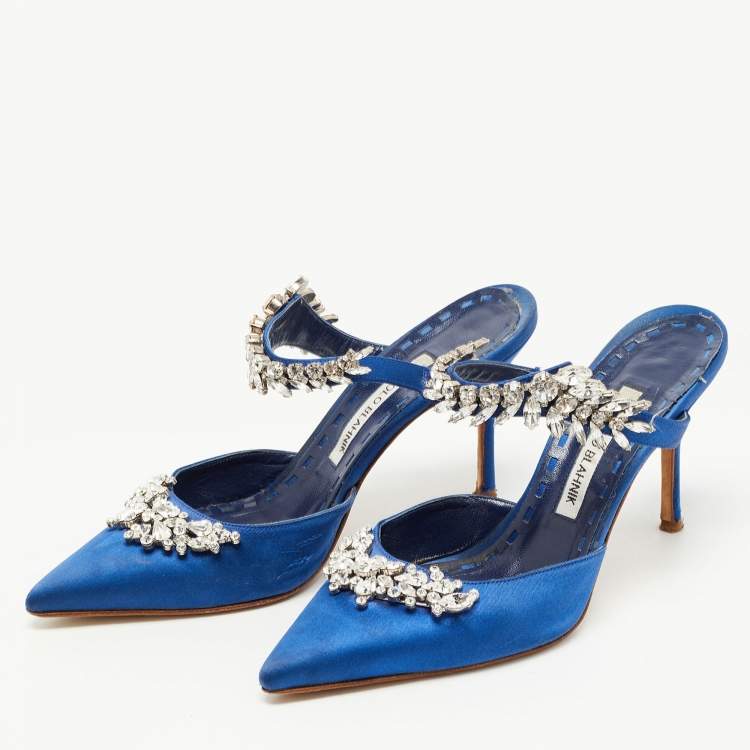 Manolo Blahnik レディース Lurum Blue ヒール crystal-embellished heeled シューズ satin  mules レディース靴