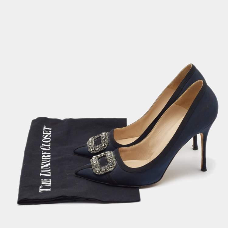 Pre Owned Manolo Blahnik Navy Blue Fabric Gotrian Pumps Size 40