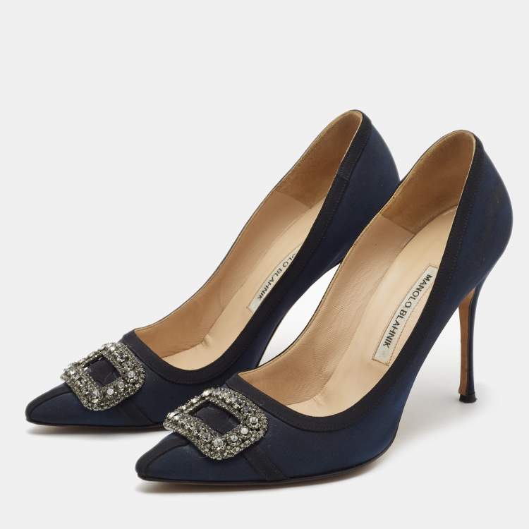 Pre Owned Manolo Blahnik Navy Blue Fabric Gotrian Pumps Size 40